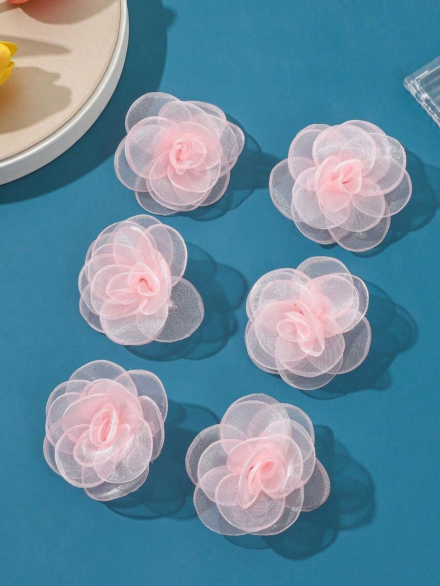 6pcs Pink Cute Rose Flower Hair Clips, Suitable For Daily Wear And Vacation - Pink - View 1