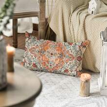 Vỏ gối sofa họa tiết thảm phong cách Bohemian, kích thước 30,48 x 50,80 cm. - Màu Cam cháy - Xem 3