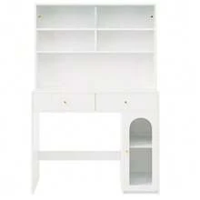Kitchen Cabinet With Work Surface, Sideboard And Tall Cabinet, Integrated Bar Function, With Hook Rail, 2 Drawers, Adjustable Shelf And Open Storage Space, Kitchen And Dining Room Furniture In White - 白色 - 查看 7