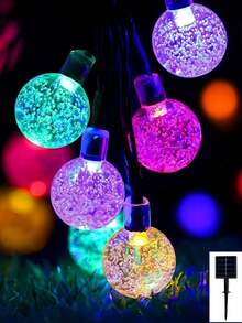 1PC Solar Bubble Ball String Lights 4/5/7m 20/30/50 LED Beads Garden Balcony Atmosphere Light Holiday Decoration Essential Outdoor Waterproof Yard Decor Light 8 Modes Crystal Ball String Easter Spring Christmas Camping Tent Atmosphere Light - 彩色 - 查看 13