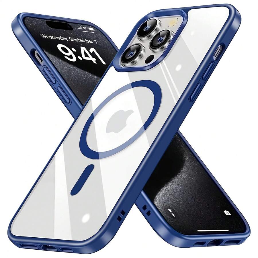 Funda Magnética Transparente Premium para iPhone 17/16/15/14/13/12/11/Pro/Max/Plus/Mini/17Air, con Diseño Transparente Resistente a Caídas - Azul - Ver 1