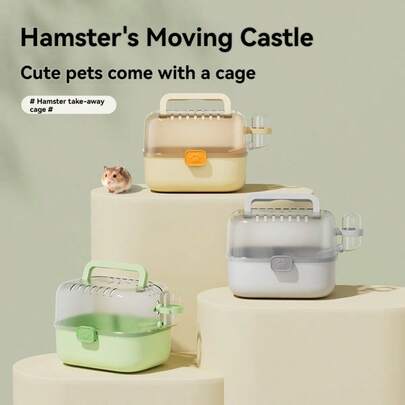 1 chiếc lồng vận chuyển ngoài trời di động cho chuột hamster kèm bình nước, lồng lưới thoáng khí giúp ngăn chuột hamster trốn thoát.