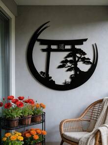 1 Peça Escultura de Arte de Parede de Metal de 16 Polegadas, Bonsai Japonês e Portão Torii - Design de Arte Decorativa, Peça Única, Decoração Interna/Externa da Moda, Presente Perfeito de Inauguração, Decoração Doméstica Bonita para Pendurar - Preto - Visão 8