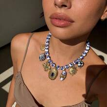 New Vintage Palace Style Multi-Pendant Stainless Steel Necklace, Fashionable Luxury Elegant Pendant Design For Party, Holiday, Daily Wear - 陶瓷款多吊墜 - 查看 4