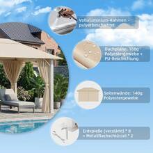 Devoko Pavilion 3x4 Waterproof Stable Winterproof,Aluminum Garden Pavilion,Pavilion With Solid Roof Protection UV,Suitable For Outdoor Scenes,Gray,Beige - beige - 查看 4
