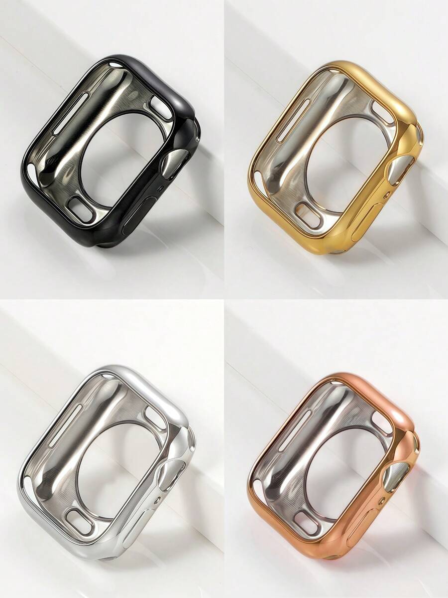 Soft Electroplating TPU Bumper Case Compatible With Apple Watch Case Series 11 10 SE 9/8/7/6/5/4/3/2/1 Touchable Screen Lightweight Anti-Scratch All-Around Protector Thin Guard Shockproof Cover Shiny Bumper Flexible