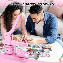 Square Button Maker Machine Fridge Magnet DIY Badge Press Kit With 100 Sets Supplies No Assembly - Pink - View 6