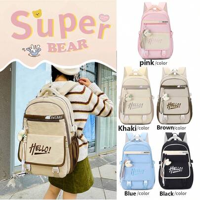 Large Capacity Multi-Layer Backpack, Lightweight Travel Bag For Middle/High School & College Students, Backpack With Cute Moon Pendant, Multi-Pocket Multi-Function Backpack