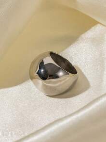 Juego de 4 anillos minimalistas de acero inoxidable con diseño asimétrico liso, anillo ovalado hueco apilable, anillo esférico grande, joyería para mujer - Plateado - Ver 2