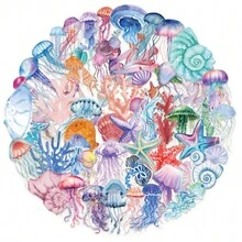 50 Piezas Pegatinas transparentes de animales marinos, pegatinas de medusas, decoración de medusas para botellas de agua, guitarras, equipaje, teléfonos, estuches, portátiles, patinetas, regalos - C - Ver 1