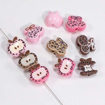 Painted Leopard Print Acrylic Half Apple Bead DIY Mobile Phone Chain, Bag Chain, Keychain, Accessory Pendant, DIY Necklace, Earring, Hair Accessory Pendant, Factory Wholesale