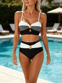 Womens High Waisted Bikini Sets - Black - View 4