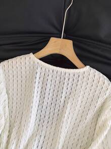 Selcouth 大码女式纯色休闲度假风开襟系带宽松衬衫，夏季大码女装，假日上衣，大码，线条印花，简约日常，系带，长袖上衣 白色 - 白色 - 查看 7