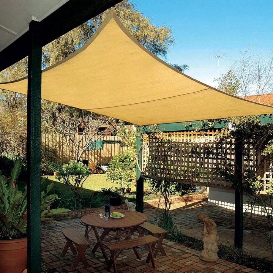 1 tấm bạt che nắng ngoài trời màu be, kích thước 6m x 8m (khoảng 19,7 x 26,2 ft), hình tam giác/tứ giác tùy chọn, chống tia UV cho sân hiên, ban công, thoáng khí. - A - Xem 1