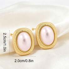 Faux Pearl Elegant Stainless Steel Jewelry Set, Gold Cute Hoop Earrings, Suitable For Daily Wear, Gifts, Holidays, Beach, Weddings, Suitable For Women, Students, Office Workers, Summer Bikini Accessories, Beautiful Dresses, Fashion Outfits, White T-Shirts, Sexy Jeans, Bodysuits, Vintage INS Style Casual Earrings, Also Suitable As Valentine's Day Gift - Multicolor - View 4