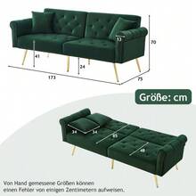 Modern 2-Seater Sofa Bed – Velvet Upholstery, 3-Position Adjustable Backrest & Gold-Plated Metal Feet. Stylish Sofa With Sleeping Function – Space-Saving, Durable, Ideal For Small Rooms. - 綠色 - 查看 2