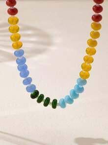 1pc Boho Chic Style Elegant & Sweet Colorful Acrylic Beaded Necklace, Women Holiday Birthday Date Night Party Travel Shopping Casual Daily Accessory - 豐富多彩的 - 查看 9