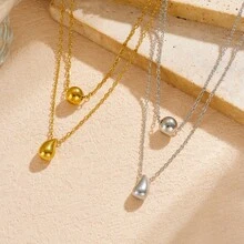 1 chiếc dây chuyền hai lớp tối giản hình giọt nước bằng thép không gỉ dành cho nam giới - Vàng - Xem 4