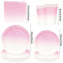 10 Stücke/20 Stücke/50 Stücke/80 Stücke rosa Farbverlauf Glitzer Papier Geschirr, rosa Pappteller & Becher 6,5" Servietten - 9" Speiseteller und 7" Dessert Teller, Partyzubehör geeignet für Hochzeit, Bridal-Shower, Geburtstagsfeier Dekoration, unisex - Rosa Farbverlauf - Übersicht 2
