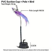 Multi-Color Interactive Cat Teaser Wand With Feather & Bell, Durable Self-Play Cat Toy With Strong Suction Cup Base, Suitable For Indoor Cat Exercise, 1pc - Purple - View 2