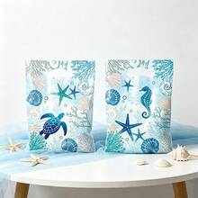 10/20/50pcs Ocean Themed Party Favor Bags, Blue Ocean Animal Prints Including Turtle, Seahorse, Starfish, Shell, Suitable For Summer Beach Wedding, Birthday Party, Baby Shower And Other Ocean Themed Parties - Marine Life - View 2
