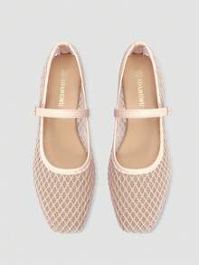 ADAMUMU Women's Black Mesh Breathable Fashion Ballet Mary Jane Flats, Minimalist Elegant Style, Strap Metal Buckle, Mesh Woven Breathable Texture, Comfortable Flat, Women's Casual Commute Minimalist Style Shoes - Apricot - View 1