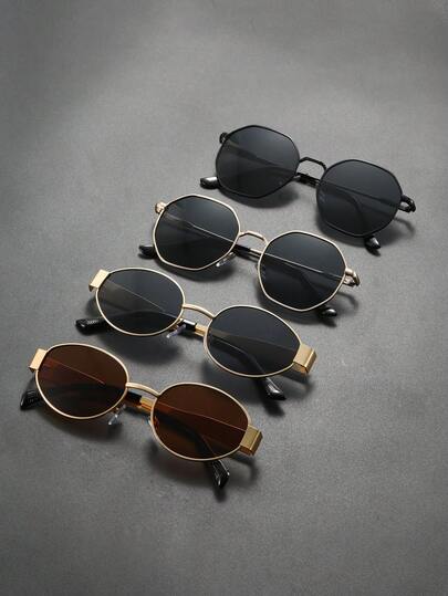 4副几何豹纹酷炫个性经典街头风男士时尚眼镜，适合驾驶、钓鱼、露营、日常生活、街头拍照、热带海滩度假、商务休闲等场合佩戴。