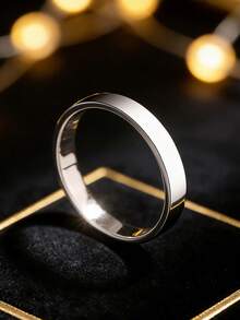 925纯银极简方形边缘戒指，情侣款素圈戒指设计，小众优雅银饰，理想礼物 - 白色 - 查看 6