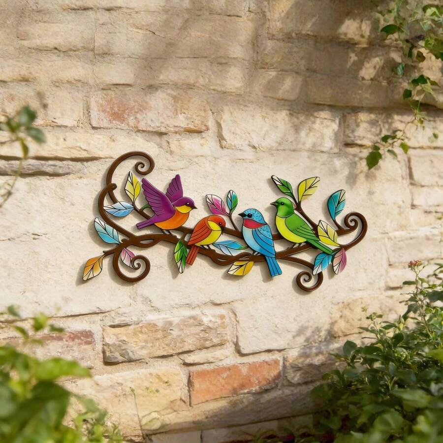 Estatua de pájaro de hierro para exteriores, decoración de pared de metal, decoración del hogar para primavera, decoración de ambiente para el patio en verano
