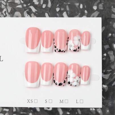 10 móng giả thủ công kiểu Y2K - Thiết kế Pháp kết hợp họa tiết hoa và điểm nhấn đá quý. Móng giả acrylic tự làm, thích hợp cho các dịp lễ, tiệc tùng và sử dụng hàng ngày; một món quà lý tưởng dành cho phái nữ.