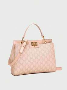 2024 Vintage-Inspired Custom Print Scratch-Resistant Material Holiday Gift Tote Bag For Middle-Aged Mothers, Large Capacity Meets Daily Travel & Shopping Needs, Shoulder & Crossbody 2-In-1 Commuter Bag - Baby Pink - View 2