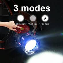 990,000 Lumens Super Bright Outdoor Headlamp, 30W LED Headlight, 18650 Battery, 3000m Long Range, USB Rechargeable Camping Headlamp - 黑色 - 查看 4