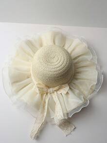 Women's Straw Hat, Fashionable Outdoor Travel Beach Hat, Summer Versatile Sunshade Hat, Foldable Wide Brim Straw Hat, Essential For Vacation Travel, Daily Use Gift - Lace Trim Fairy Straw Hat - View 12