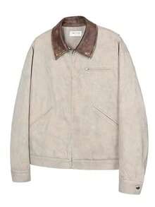 Men's Distressed Detroit Airbrush Print Zip-Up Jacket - Vintage Deconstructed Patchwork Oversized Streetwear - 卡其色 - 查看 5