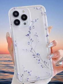 1个紫色花卉图案透明气垫防摔TPU全包覆保护手机壳，兼容 16/15/14/13/12/11 Pro Max、S24/23/22/21 Ultra、A55/54/53/52/51/33 - 彩色 - 查看 2