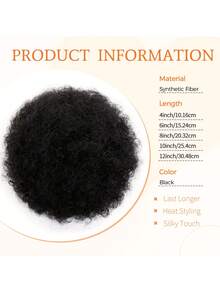 FULCRUM 1 pieza Moño de cabello rizado y esponjoso africano, moño de cabello sintético de 4/6/8/10 pulgadas, extensiones de cola de caballo con cordón elástico, adecuado para mujeres y niños, protección de peinado natural - Negro - Ver 3