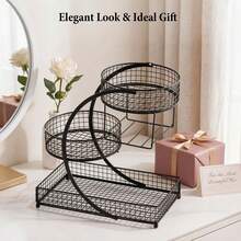 Senmeo 1pc Sleek 3-Tier Metal Cosmetic Organizer (No Installation), Space-Saving For Dressing Table/Bathroom - 白色帶紙巾盒 - 查看 8