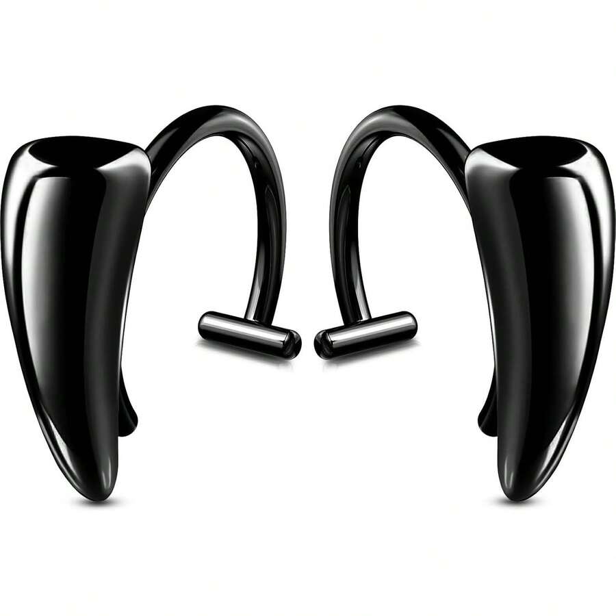 Fake Lip Rings, Vampire Fangs Lip Cuff Piercing Jewelry Hoops, Adjustable Faux Non-Piercing Labret Piercing Jewelry For Women Men-Black - 黑色 - 查看 1