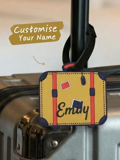1pc Cute Suitcase Shape PVC Silicone Luggage Tag, Personalized Initials Monogram Name Tag For Suitcase Travel Bag Backpack, Durable Travel Accessories, Gift For Friends Birthday Bridesmaid