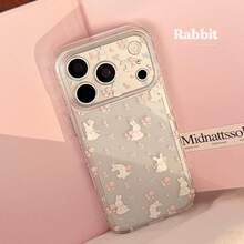 Kavenfort Transparent Rose Rabbit Phone Case, Suitable For 17 Pro Max, 15 Full Coverage Protective Case, 14 Soft Case. Fairy-Like, Cute, Beautiful, Sweet, Girly, Geometric Pattern, Korean Style, Minimalist Style, Adorable, Fresh, Niche, Cute Pet, Soft Girl Style, Ins Style - Clear - View 1