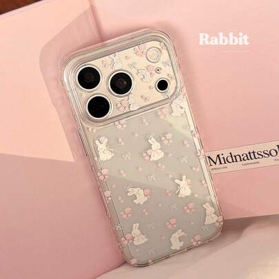 Kavenfort 透明玫瑰兔手机壳，适用于 17 Pro Max、15 英寸全包保护壳和 14 英寸软壳。仙气十足，可爱、美丽、甜美、少女心满满，几何图案，韩版风格，简约风格，萌趣清新，小众，萌宠，软妹风，ins风