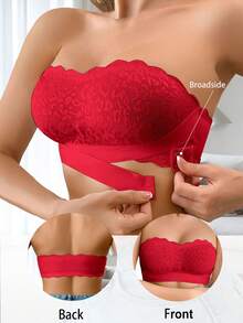Women's Wireless Mesh Front Closure Comfortable Bra - Red - View 4