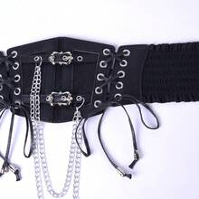 1 chiếc thắt lưng bản rộng co giãn kiểu punk tối màu dành cho nữ, làm bằng da PU, phù hợp cho mọi mùa, thích hợp cho các bữa tiệc đêm Halloween hoặc mặc hàng ngày. - màu đen - Xem 4