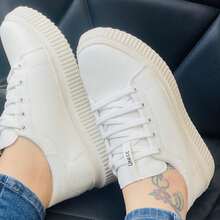 Women's White Casual Platform Sneakers Lightweight Comfortable - White - View 7