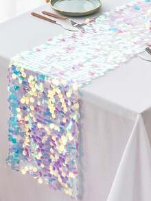 Meerjungfrau Party Tischläufer, 12 X 84 Zoll Pailletten Tischläufer, glitzernder holografischer Meerjungfrauen bunter Pailletten Tischdecke für Ozean Geburtstags Party - Verschiedenfarbig - Übersicht 1