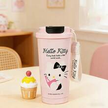 Miniso 三丽鸥 Hello Kitty 系列 304 不锈钢咖啡旅行保温杯 520 毫升 17.59 盎司，黑白 KT / 阅读 KT 双款式可选，便携式挂绳两用防漏保温咖啡杯（1 个） - 彩色 - 查看 6