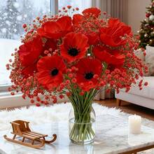 35 bông hoa giả, bao gồm 25 bông hoa baby's breath đỏ và 10 bông hoa cẩm chướng đỏ, thích hợp để trang trí nhà cửa dịp Giáng sinh, làm bó hoa cưới, trang trí lễ hội, có thể dùng để làm vòng hoa Giáng sinh, trang trí bình hoa, trang trí cây thông Noel. Được làm từ chất liệu nhựa, không cần bảo dưỡng, dễ sử dụng. - Đỏ - Xem 10