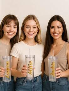 1個個性化大容量吸管杯，可客製化水瓶，可客製化輕量夏季吸管杯，女士便攜式塑膠杯，適合夏季，女孩旅行杯，女孩週末，海灘飲料杯，泳池派對禮物，多功能，適合伴娘禮物、婚禮禮物和辦公室、單身派對 - 彩色 - 查看 4