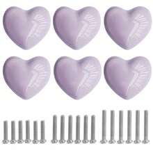1/2/3/5/6/8/10/12/15/20pcs Ceramic Drawer Knobs Heart Shape Cabinet Dresser Pulls Handles With 3 Sized Screws, Kitchen Furniture Knobs For Closet Cupboard Wardrobe - Purple - View 2