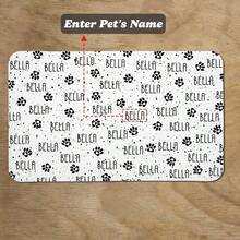 Personalized Custom Name Pet Feeding Mat, Waterproof Oil-Proof Anti-Slip Pad, Residue & Water Proof Floor Protection, Wear Resistant Durable Pet Bowl Mat For Dogs Cats, Home Pet Supplies - White - View 2
